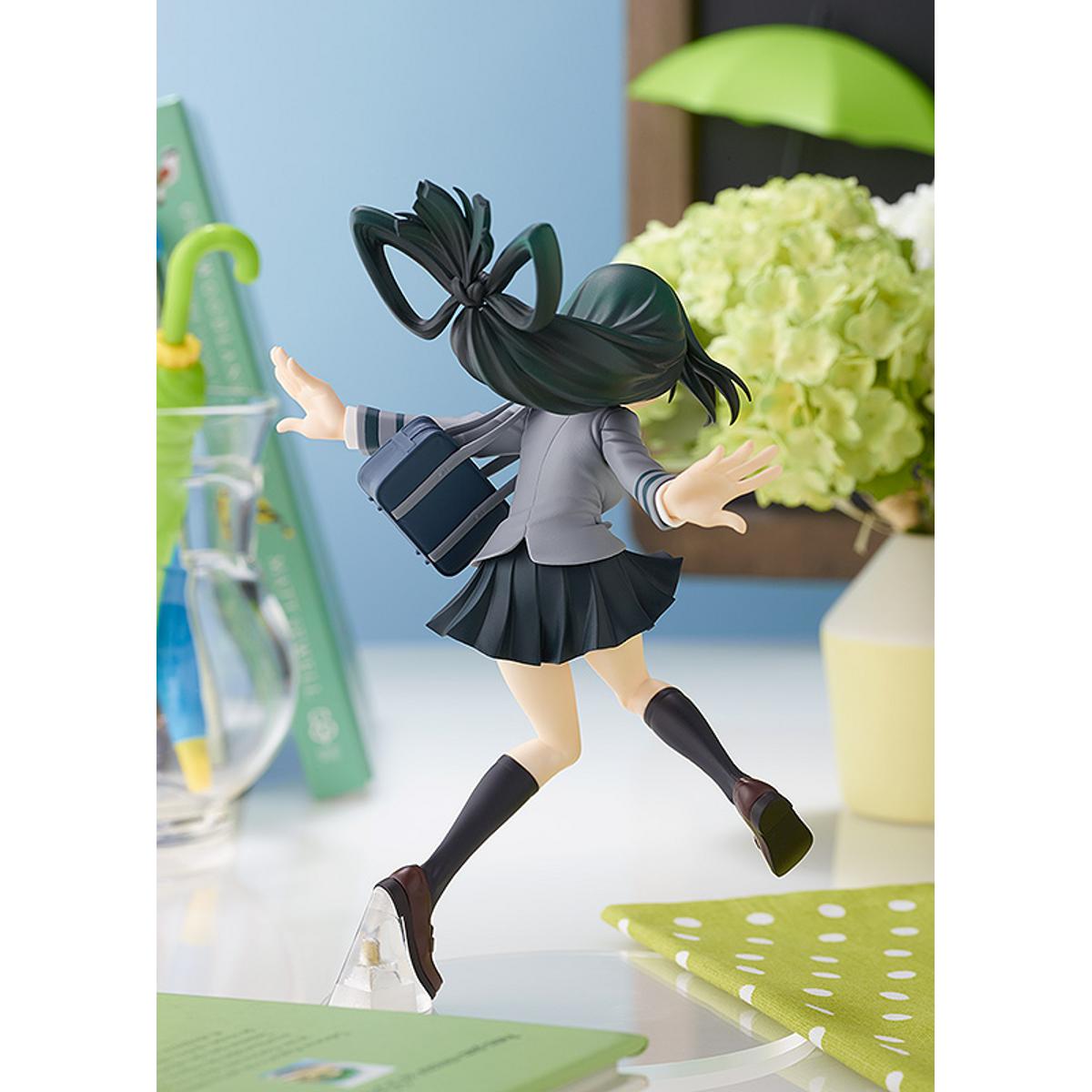 Tsuyu Asui Pop Up Parade figure from My Hero Academia, standing in frog-like pose with hero costume.
