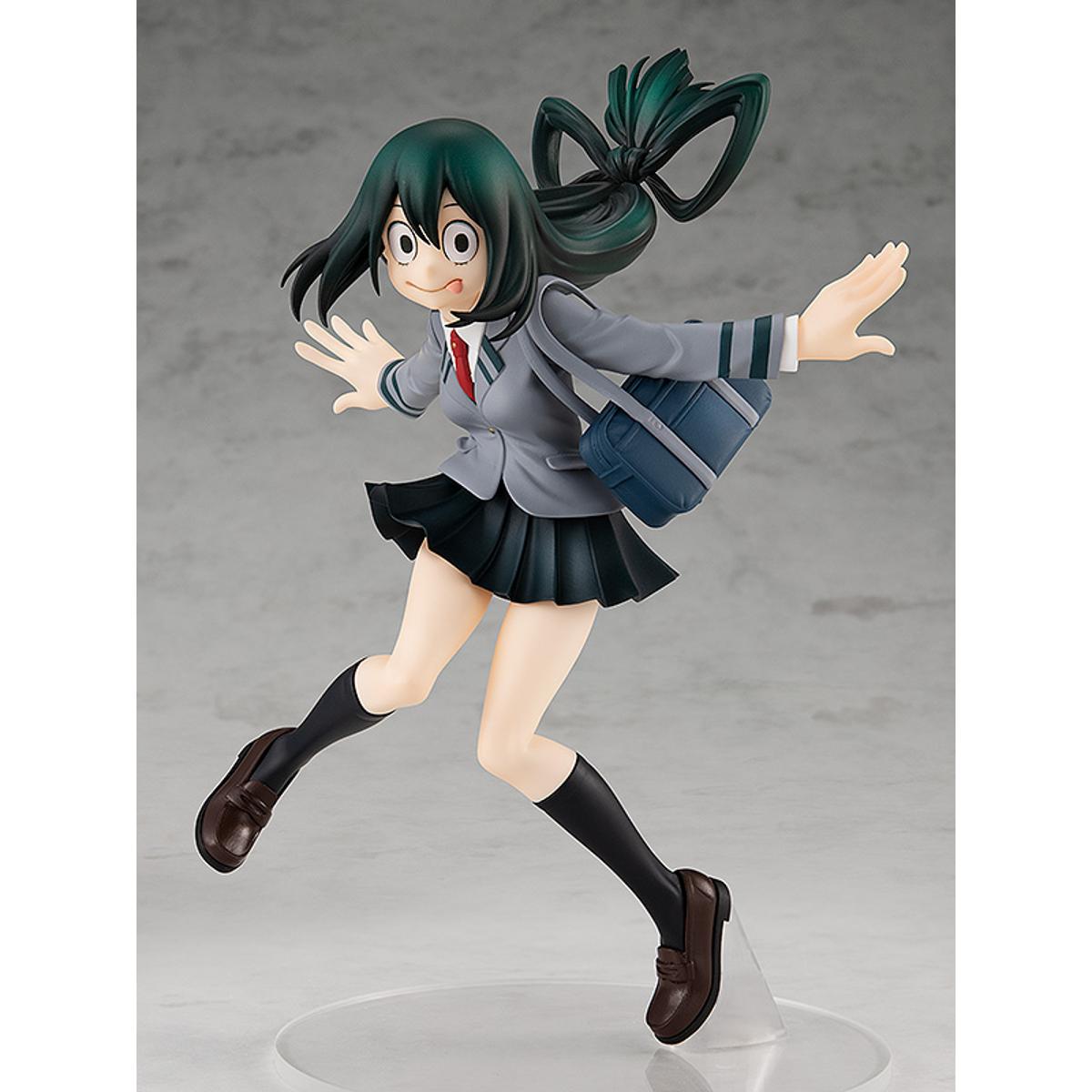 Tsuyu Asui Pop Up Parade figure from My Hero Academia, standing in frog-like pose with hero costume.