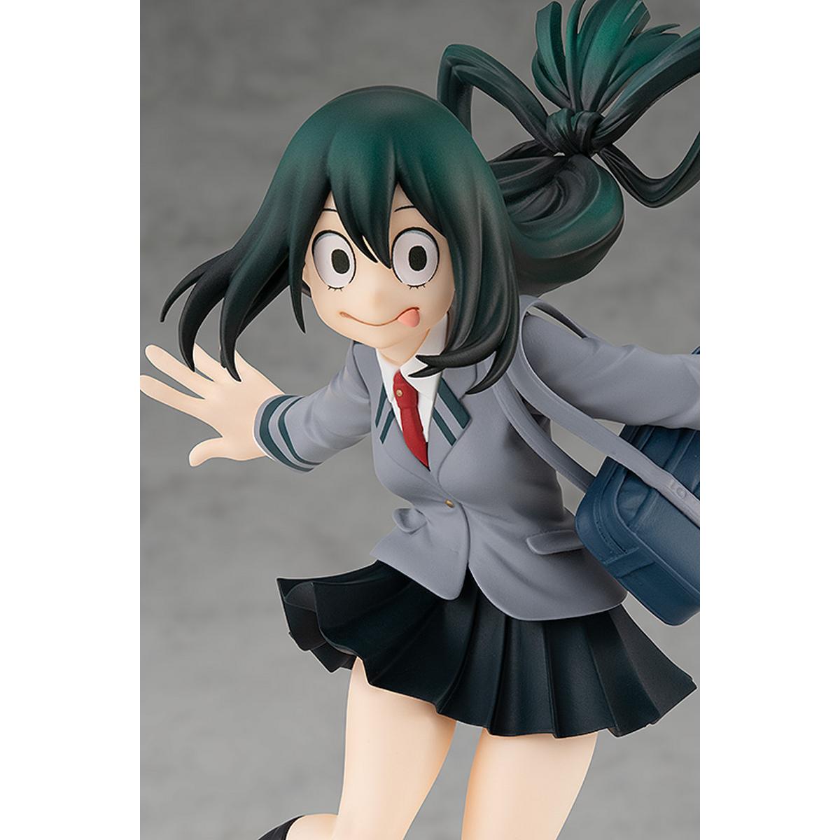 Tsuyu Asui Pop Up Parade figure from My Hero Academia, standing in frog-like pose with hero costume.