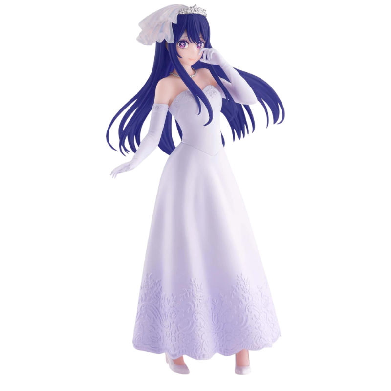 Ai from Oshi No Ko in a white wedding dress figure by Bandai, elegant and graceful design.