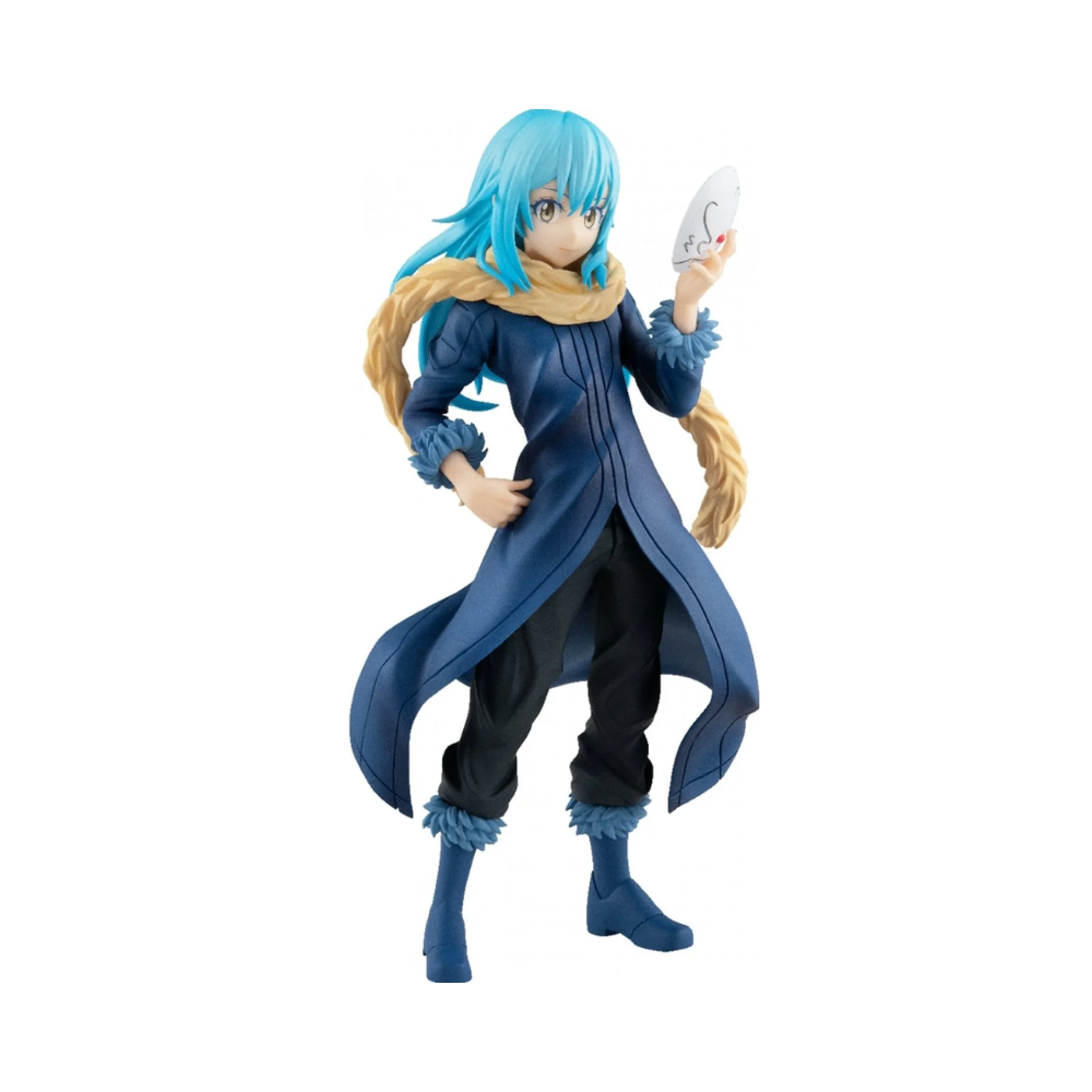 Rimuru Tempest Pop Up Parade figure in blue outfit, holding sword and smiling gently.