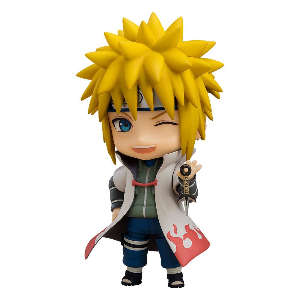 Minato Namikaze in Nendoroid form, yellow hair and cape flowing with kunai in hand.