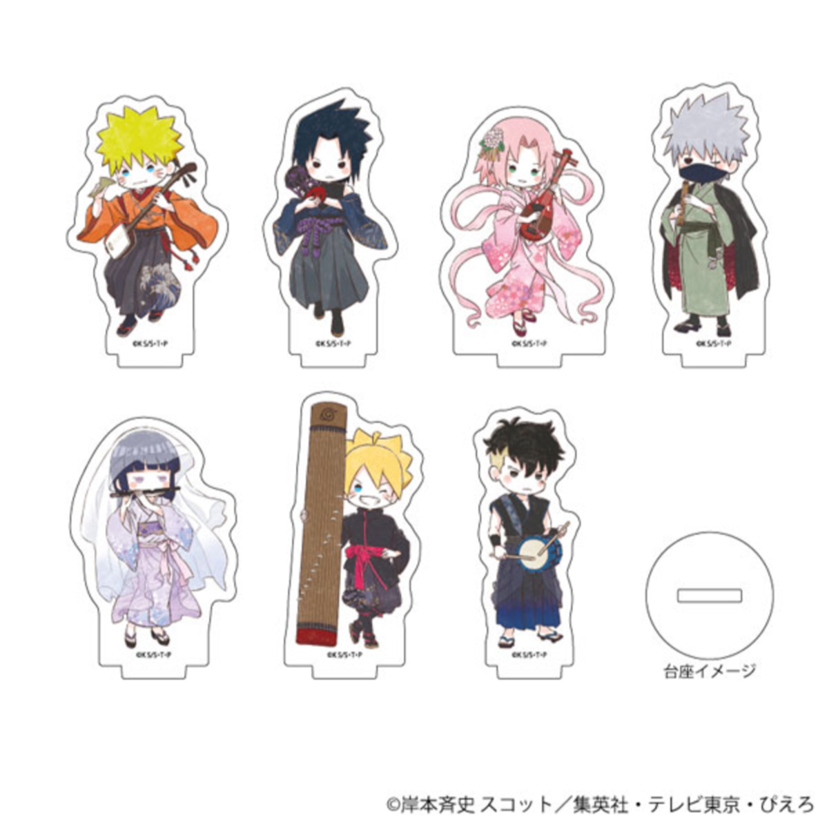 NARUTO Acrylic Petit Stand – Naruto & Boruto Wagakki Ver. Graph Art Illustration featuring 7 unique acrylic character stands in GraffArt style.