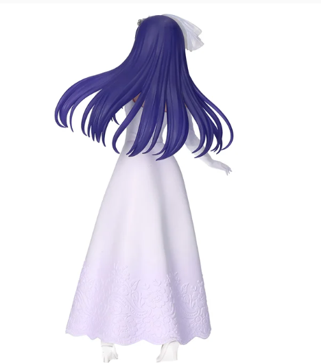 Ai from Oshi No Ko in a white wedding dress figure by Bandai, elegant and graceful design.