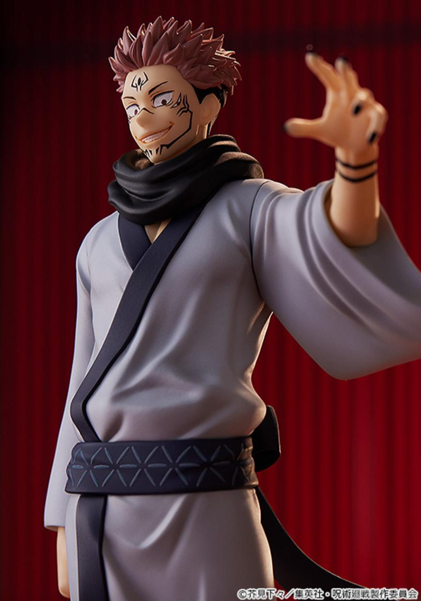 Jujutsu Kaisen POP UP PARADE Sukuna Figure by Good Smile Company, featuring Sukuna in a striking pose with detailed painted features, approximately 175mm tall with a display stand.