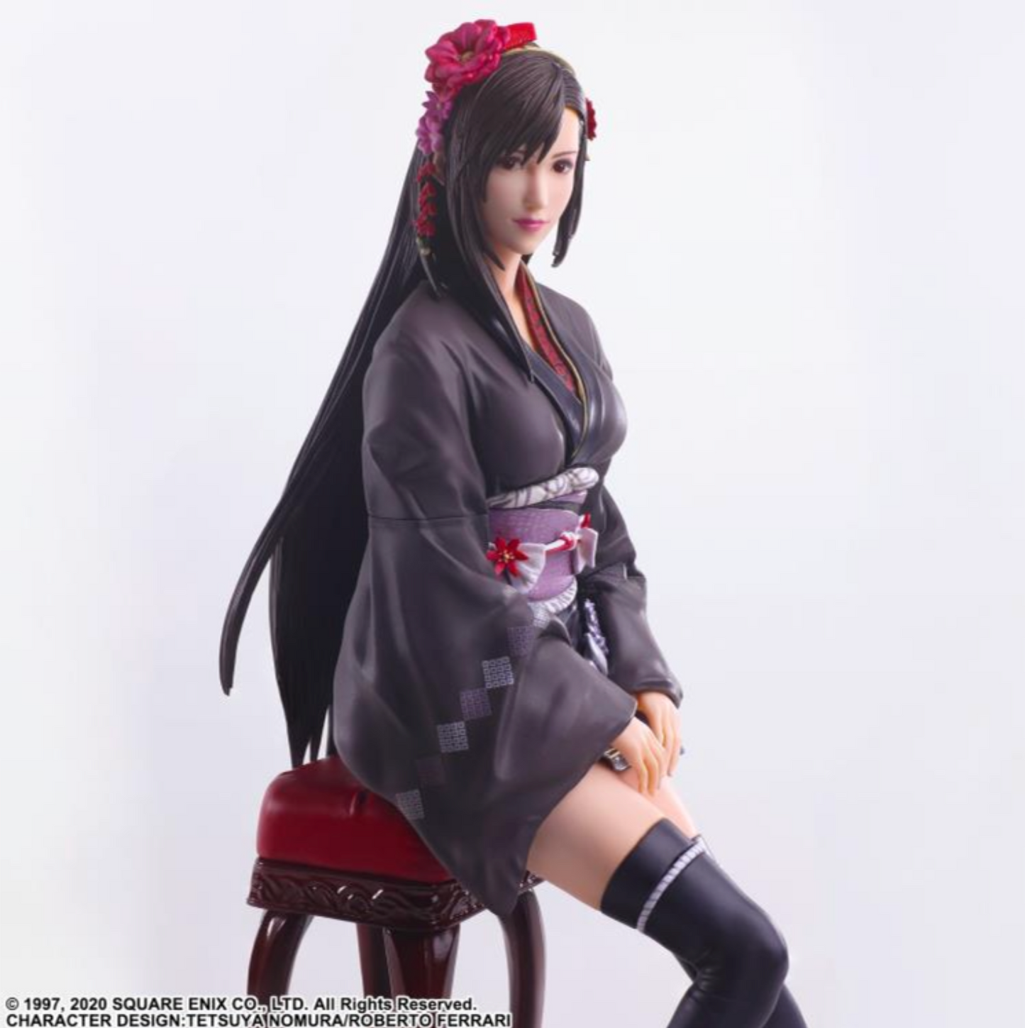 Tifa Lockhart Exotic Dress Ver. figure from FFVII Remake, wearing red slit dress and high heels with striking pose.