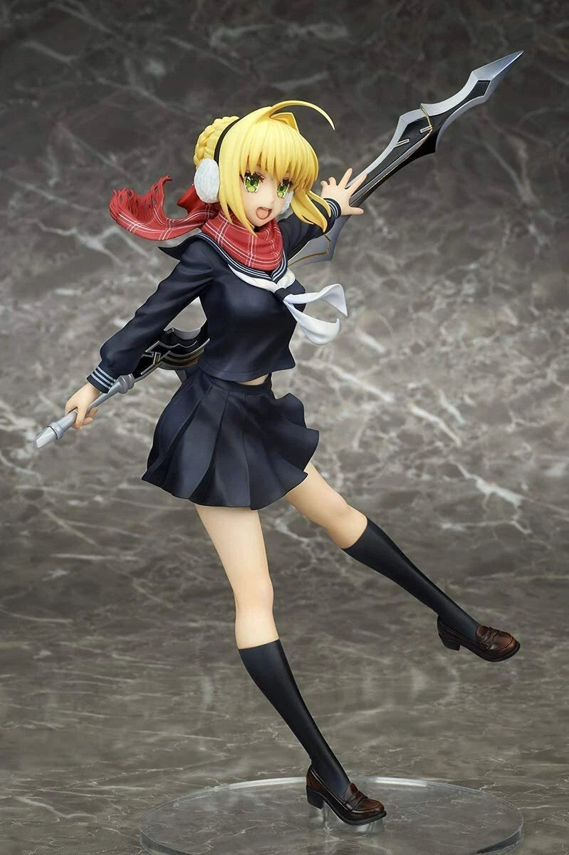 Nero Claudius figure from Fate/EXTELLA Link in Winter Roman Ver., wearing elegant red and white cape with confident pose.