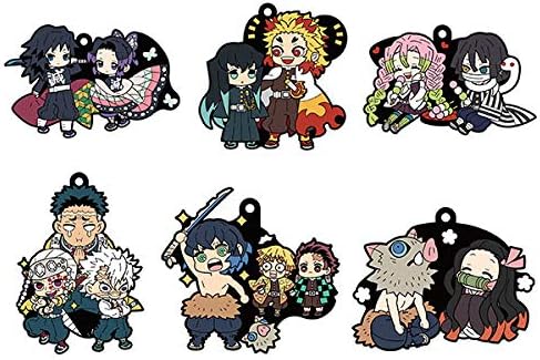 Demon Slayer rubber mascot keychain set featuring chibi versions of popular characters including Tanjiro, Nezuko, Rengoku, and Hashira members