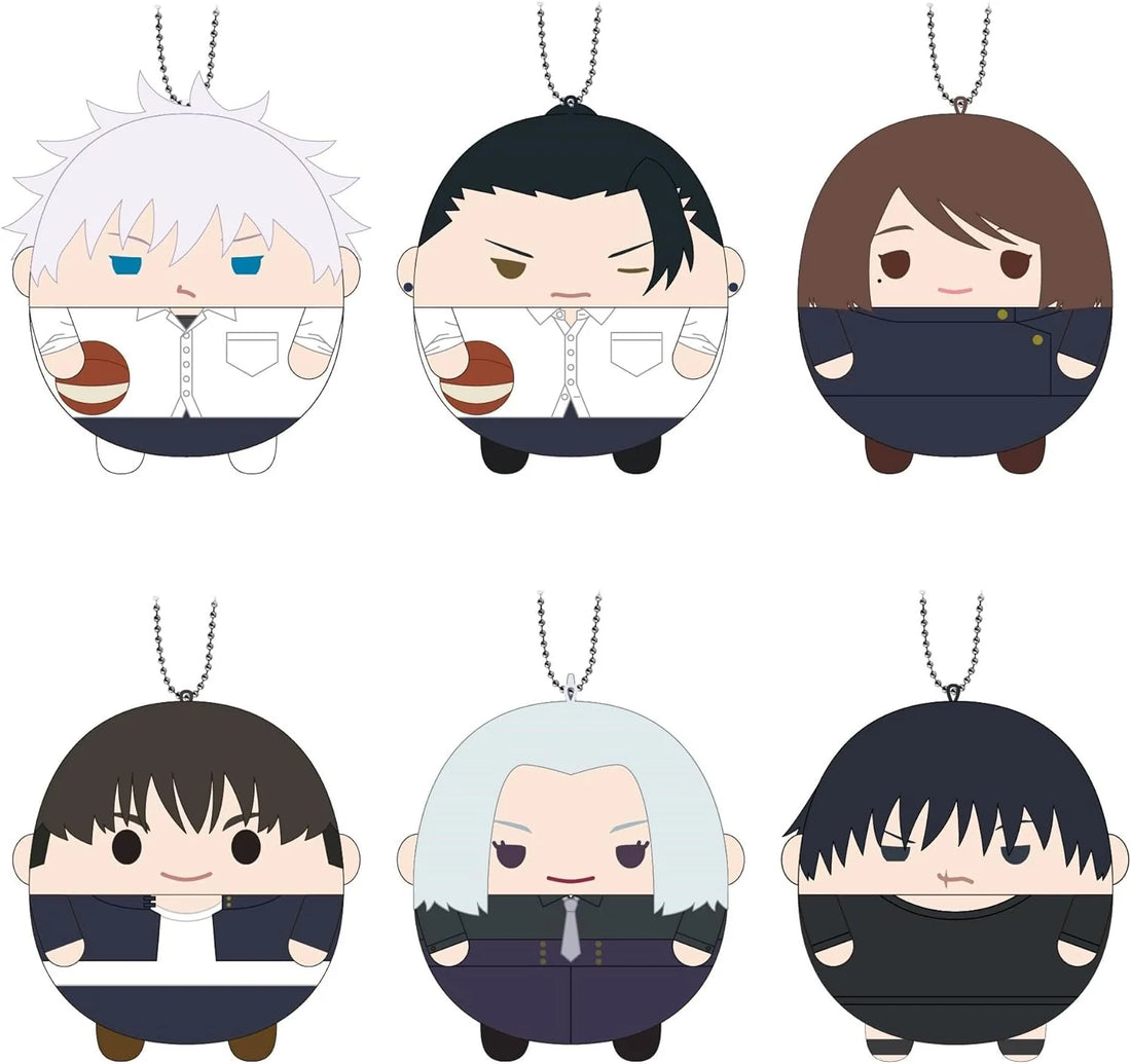 Jujutsu Kaisen Fuwa Kororin keychains Vol. 6 featuring chibi versions of Satoru Gojo, Suguru Geto, and other characters, designed in a cute and round style.