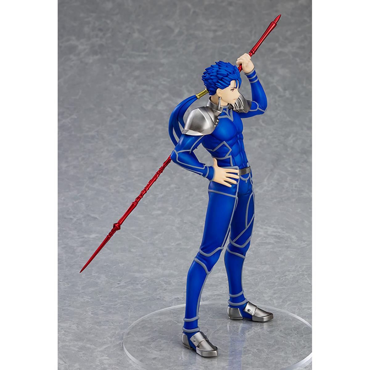  Lancer from Heaven's Feel in ready-to-fight stance, Pop Up Parade figure with blue armor and spear.