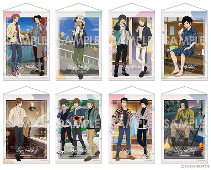 World Trigger wall tapestry with characters in casual holiday-themed outfits.