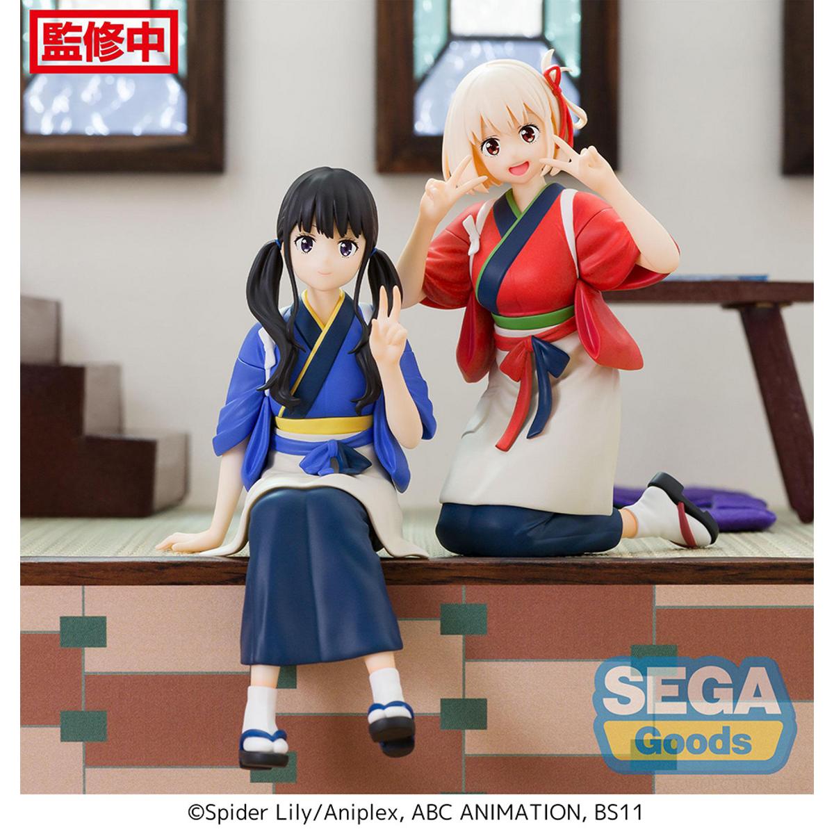 Chisato Nishikigi figure from Lycoris Recoil, seated casually in perching pose with detailed outfit.