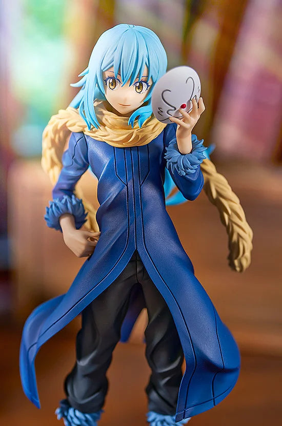 Rimuru Tempest Pop Up Parade figure in blue outfit, holding sword and smiling gently.