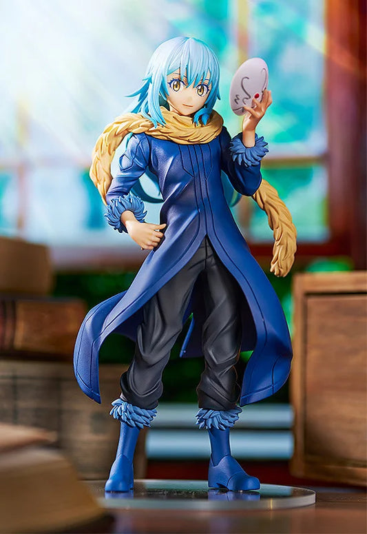 Rimuru Tempest Pop Up Parade figure in blue outfit, holding sword and smiling gently.