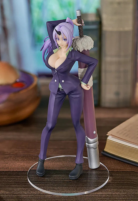 Shion Pop Up Parade figure in purple outfit, standing confidently with arms crossed.