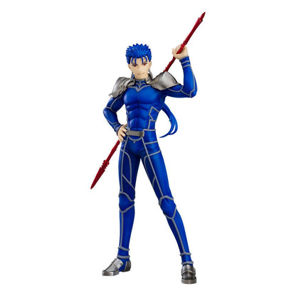  Lancer from Heaven's Feel in ready-to-fight stance, Pop Up Parade figure with blue armor and spear.