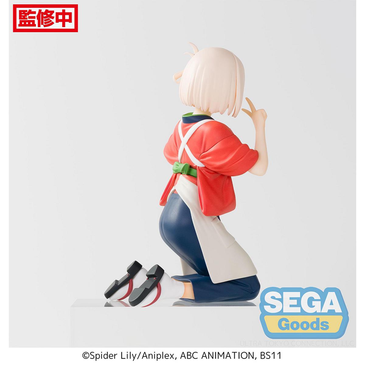 Chisato Nishikigi figure from Lycoris Recoil, seated casually in perching pose with detailed outfit.