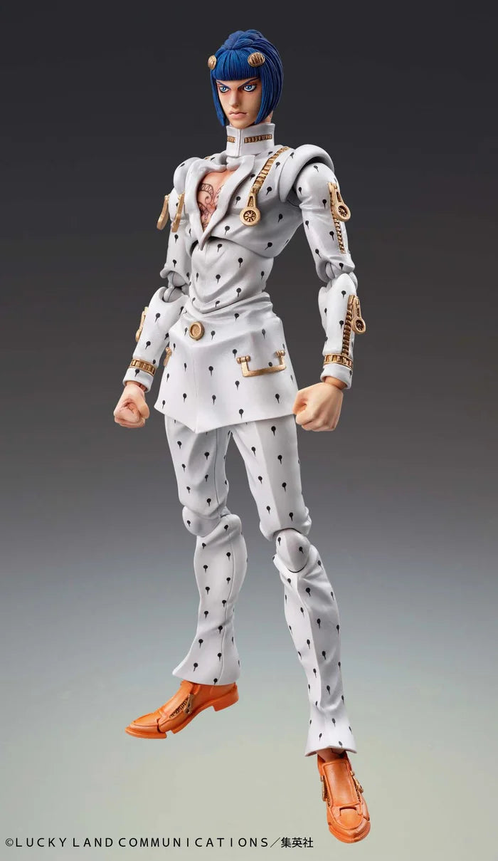 Bruno Bucciarati Super Action Figure from JoJo Part 5, in white suit with zipper effects and alternate faces.