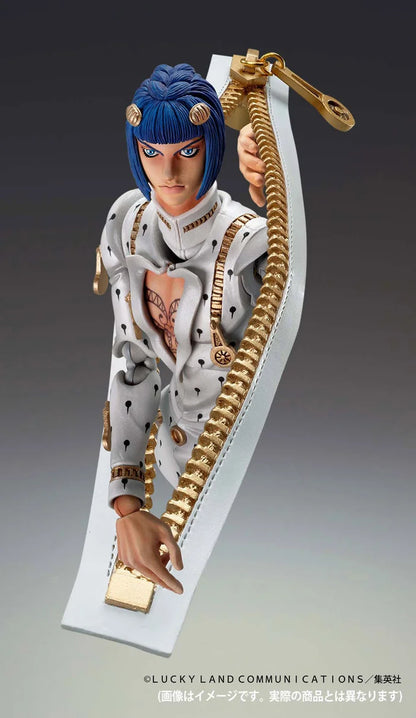 Bruno Bucciarati Super Action Figure from JoJo Part 5, in white suit with zipper effects and alternate faces.