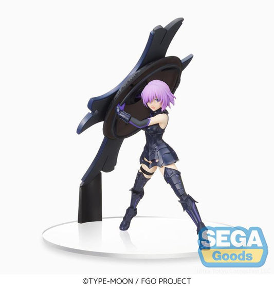  Mash Kyrielight figure holding her shield, dynamic battle-ready stance from Fate/Grand Order.