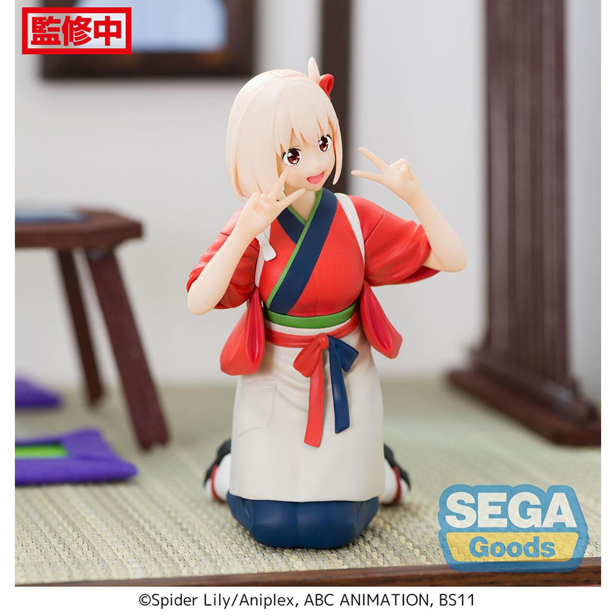Chisato Nishikigi figure from Lycoris Recoil, seated casually in perching pose with detailed outfit.