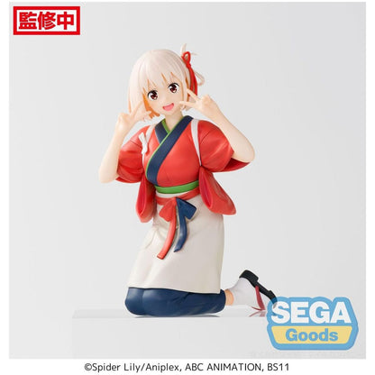 Chisato Nishikigi figure from Lycoris Recoil, seated casually in perching pose with detailed outfit.