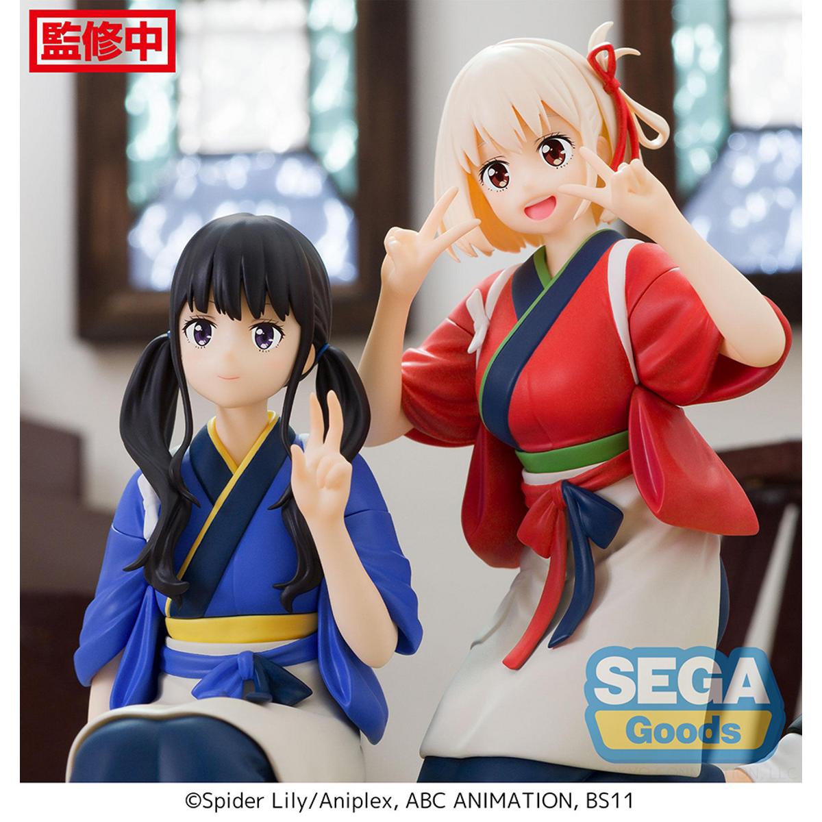 Chisato Nishikigi figure from Lycoris Recoil, seated casually in perching pose with detailed outfit.