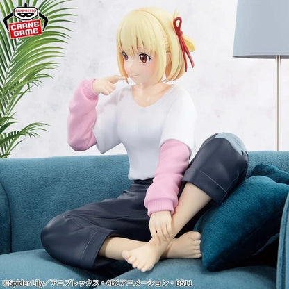 Chisato Nishikigi Relax Time figure from Lycoris Recoil, lounging pose with soft colors.