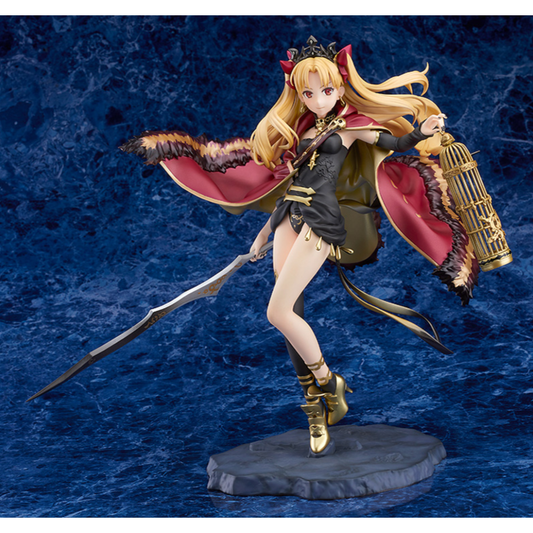 Ereshkigal 1/7 scale figure in her Lancer form, wearing ornate red and gold outfit with a graceful pose from Fate/Grand Order.
