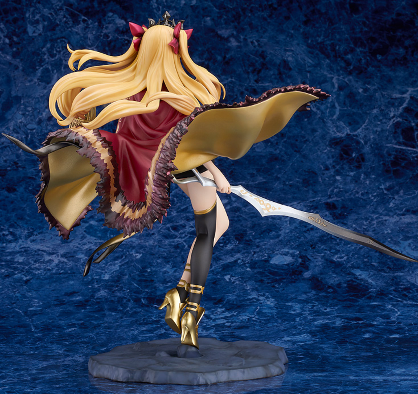 Ereshkigal 1/7 scale figure in her Lancer form, wearing ornate red and gold outfit with a graceful pose from Fate/Grand Order.