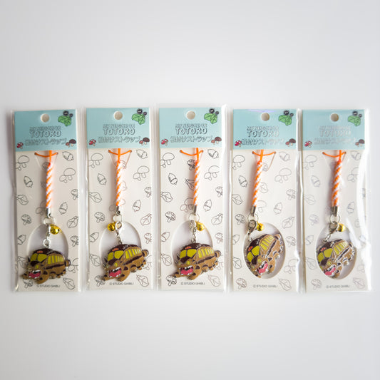 Studio Ghibli My Neighbor Totoro Strap featuring Catbus with a bell, available at Mini Akihabara.