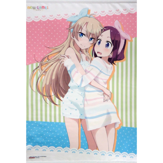 Large B1 tapestry of Yagami Kou and Tooyama Rin from NEW GAME!, soft color artwork.