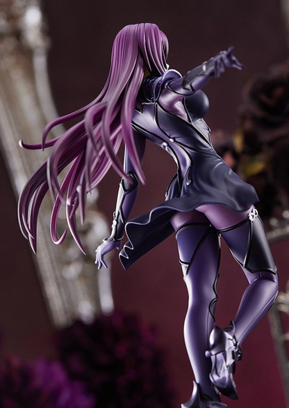 Scathach figure in sleek armor with spear, ready for battle, from FGO Pop Up Parade line.