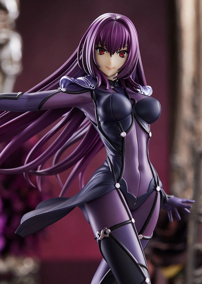 Scathach figure in sleek armor with spear, ready for battle, from FGO Pop Up Parade line.