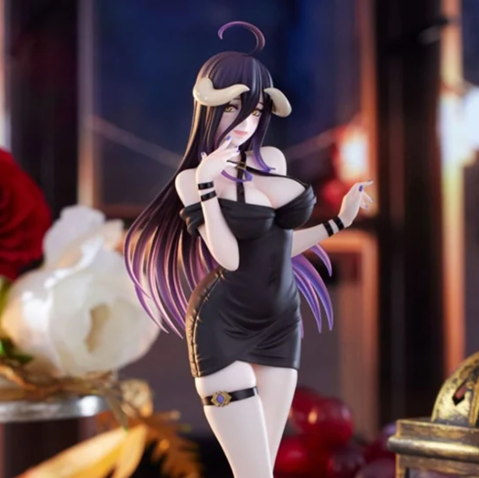 Albedo (Mini Dress Ver.) Figure from Overlord, part of FuRyu's Trio-Try-iT line, featuring a 9-inch PVC figure in a stunning mini dress with vibrant colors and a dynamic pose, displayed in a collector-friendly box at MIni Akihabara in Huntington Beach
