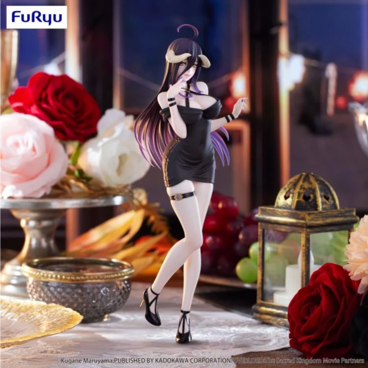 Albedo (Mini Dress Ver.) Figure from Overlord, part of FuRyu's Trio-Try-iT line, featuring a 9-inch PVC figure in a stunning mini dress with vibrant colors and a dynamic pose, displayed in a collector-friendly box at MIni Akihabara in Huntington Beach