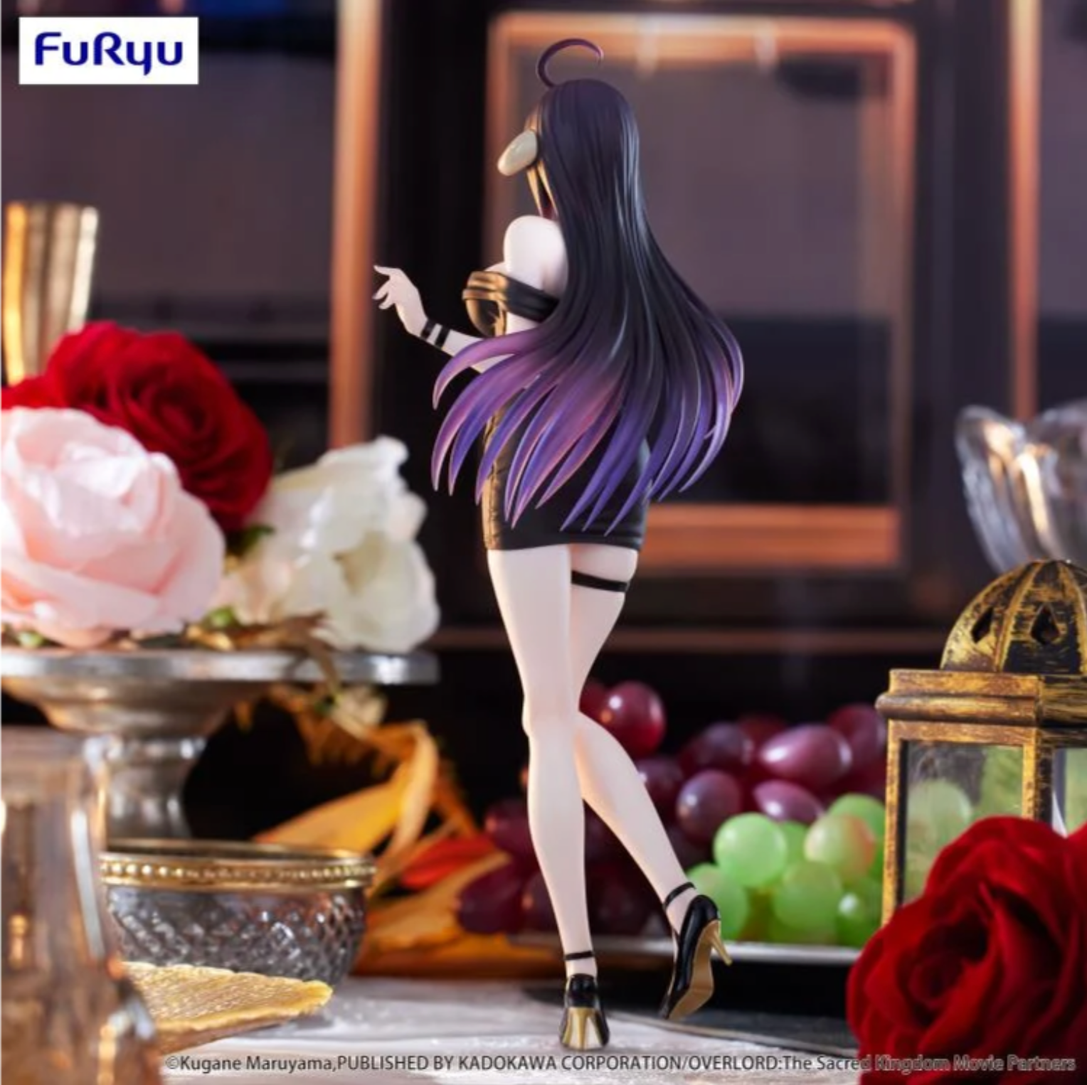 Albedo (Mini Dress Ver.) Figure from Overlord, part of FuRyu's Trio-Try-iT line, featuring a 9-inch PVC figure in a stunning mini dress with vibrant colors and a dynamic pose, displayed in a collector-friendly box at MIni Akihabara in Huntington Beach