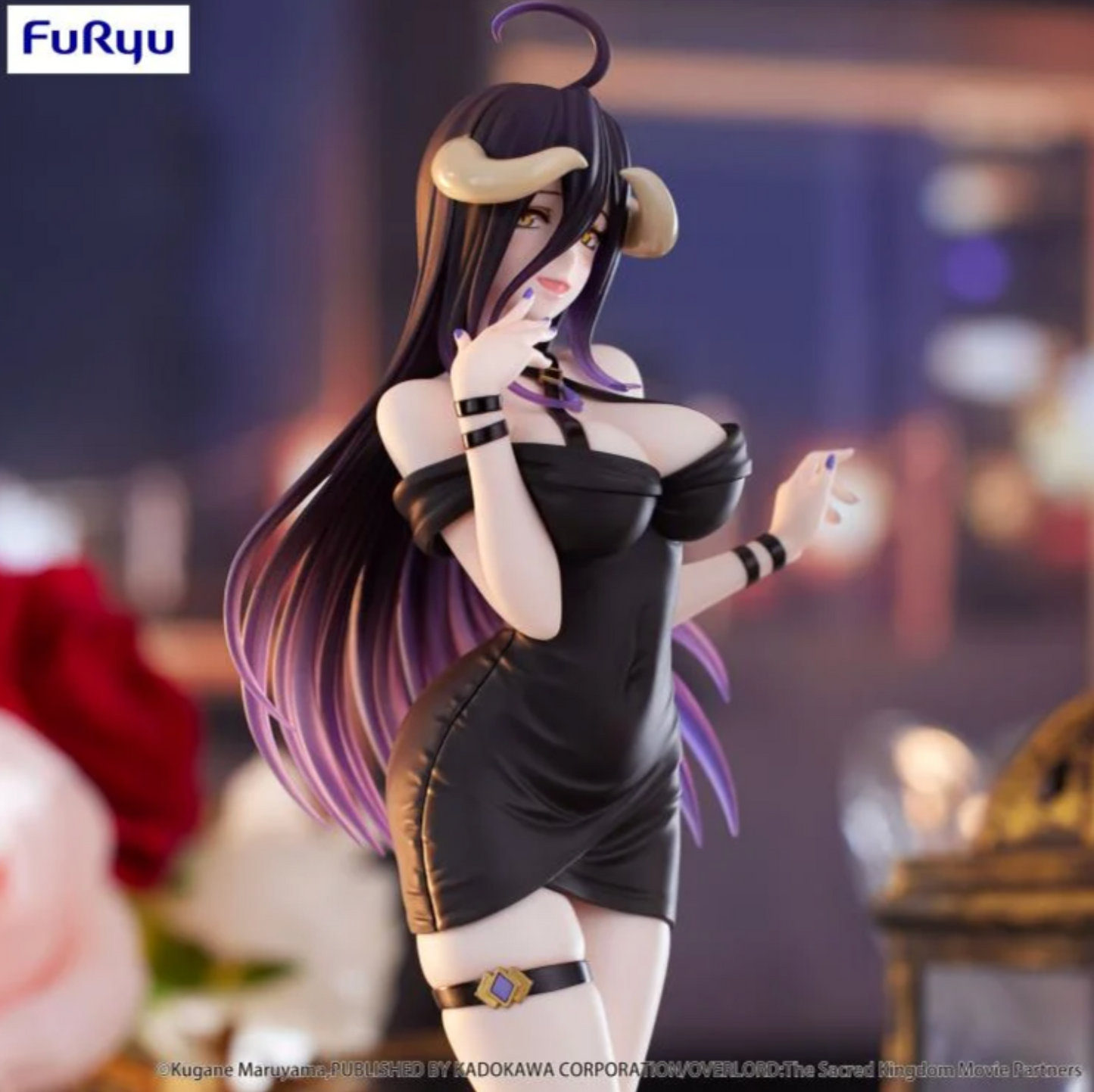 Albedo (Mini Dress Ver.) Figure from Overlord, part of FuRyu's Trio-Try-iT line, featuring a 9-inch PVC figure in a stunning mini dress with vibrant colors and a dynamic pose, displayed in a collector-friendly box at MIni Akihabara in Huntington Beach