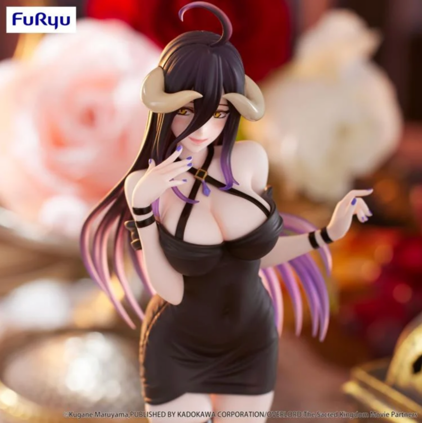 Albedo (Mini Dress Ver.) Figure from Overlord, part of FuRyu's Trio-Try-iT line, featuring a 9-inch PVC figure in a stunning mini dress with vibrant colors and a dynamic pose, displayed in a collector-friendly box at MIni Akihabara in Huntington Beach