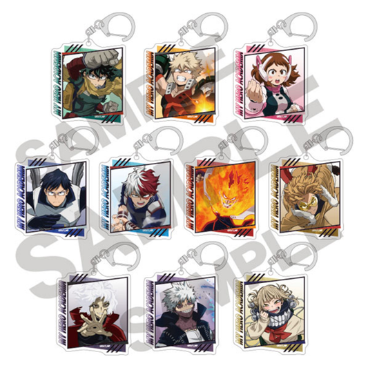 Set of 10 My Hero Academia Trading Acrylic Keychains featuring chibi characters from the series