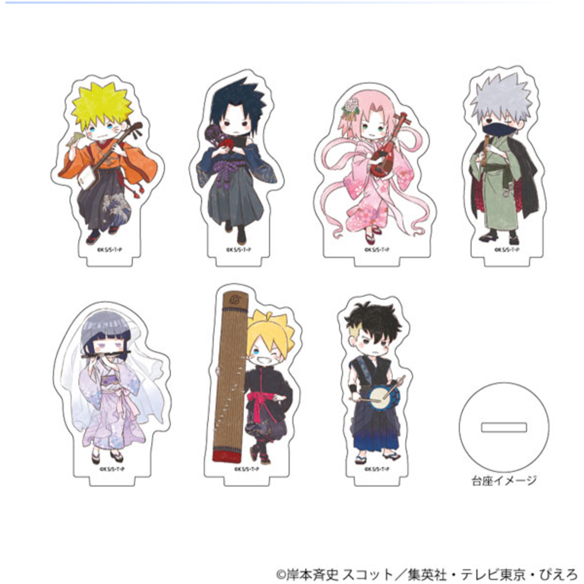 NARUTO Acrylic Petit Stand – Naruto & Boruto Wagakki Ver. Graph Art Illustration featuring 7 unique acrylic character stands in GraffArt style.