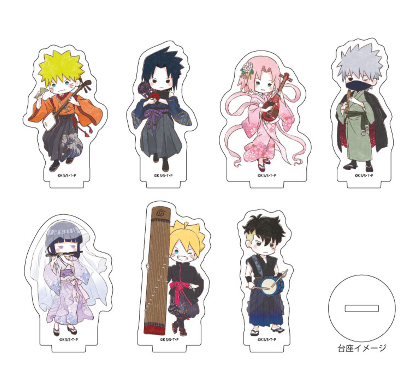 NARUTO Acrylic Petit Stand – Naruto & Boruto Wagakki Ver. Graph Art Illustration featuring 7 unique acrylic character stands in GraffArt style.