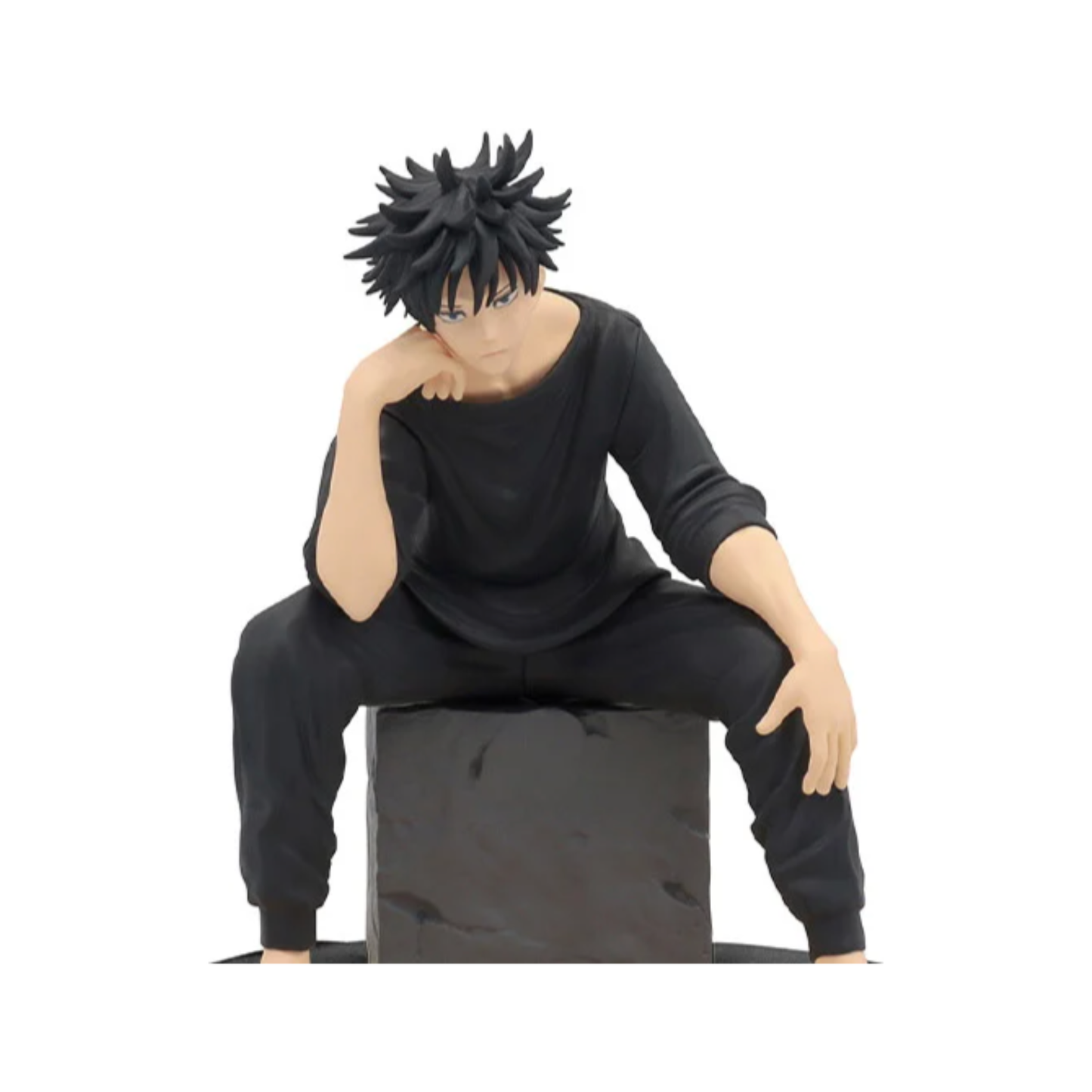 Jujutsu Kaisen Fushiguro Megumi Vol.2 Prize Figure by Taito, featuring Megumi seated on a stone block in his Jujutsu High uniform with detailed sculpting."