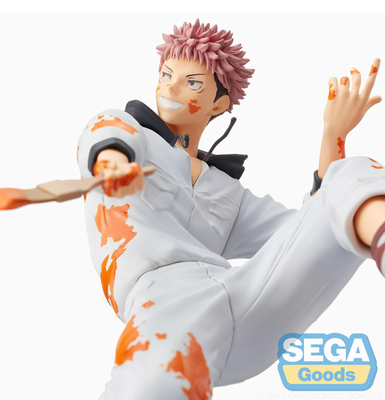 Jujutsu Kaisen Graffiti x Battle Yuji Itadori Figure by SEGA, featuring Yuji in a dynamic mid-leap pose with vibrant orange graffiti accents, holding a paintbrush and a paint can.