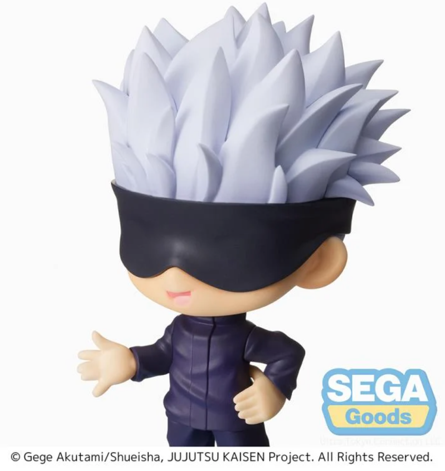 Tip'n'Pop Jujutsu Kaisen PM Figure Satoru Gojo by SEGA, featuring a chibi-style design with vibrant details and a relaxed, confident pose, approximately 5.5 inches tall.