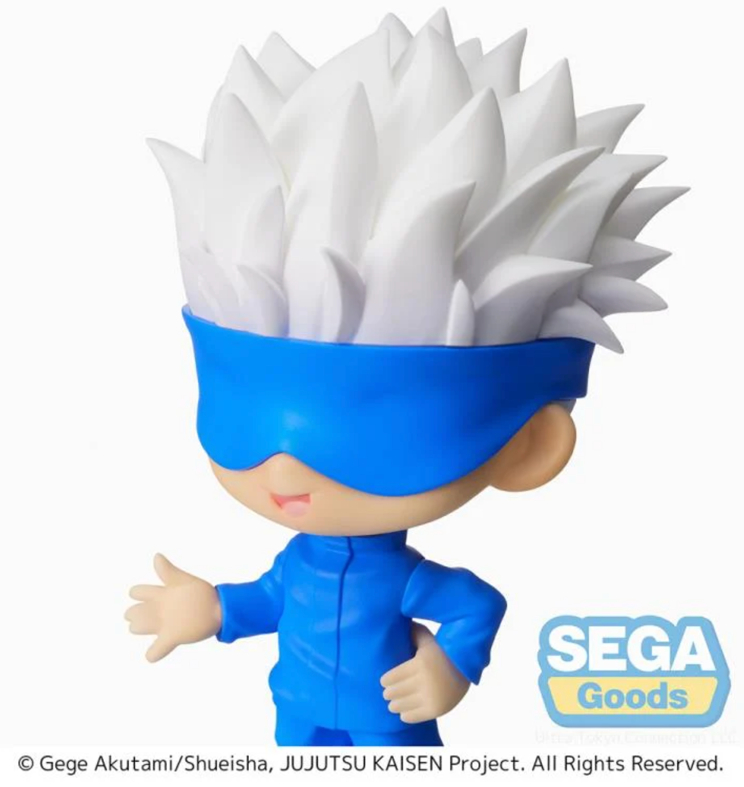 Tip'n'Pop Jujutsu Kaisen PM Figure Satoru Gojo by SEGA, featuring a chibi-style design with vibrant details and a relaxed, confident pose, approximately 5.5 inches tall.