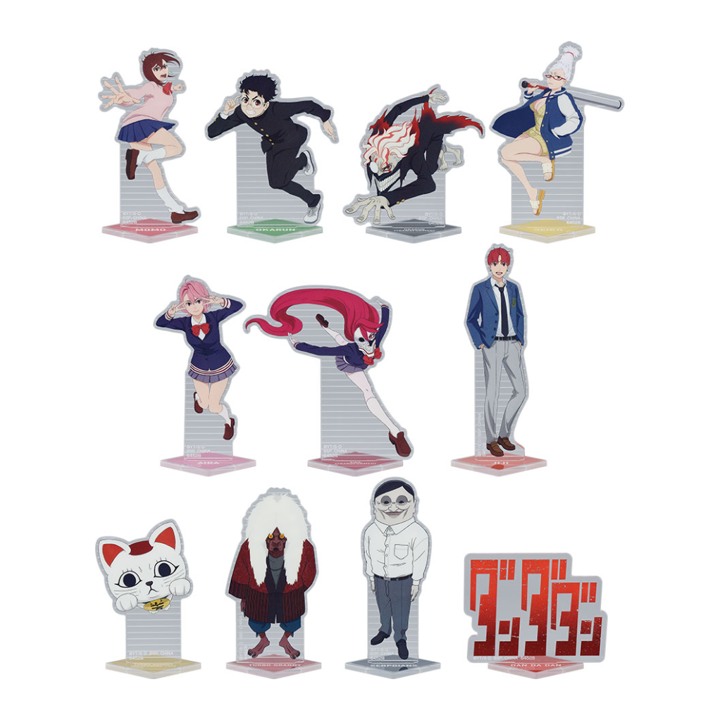 Prize F Acrylic Stand featuring TV anime characters and the DAN DADAN logo, available at Mini Akihabara, approx. 2.2–4.1 inches (5.5–10.5 cm).