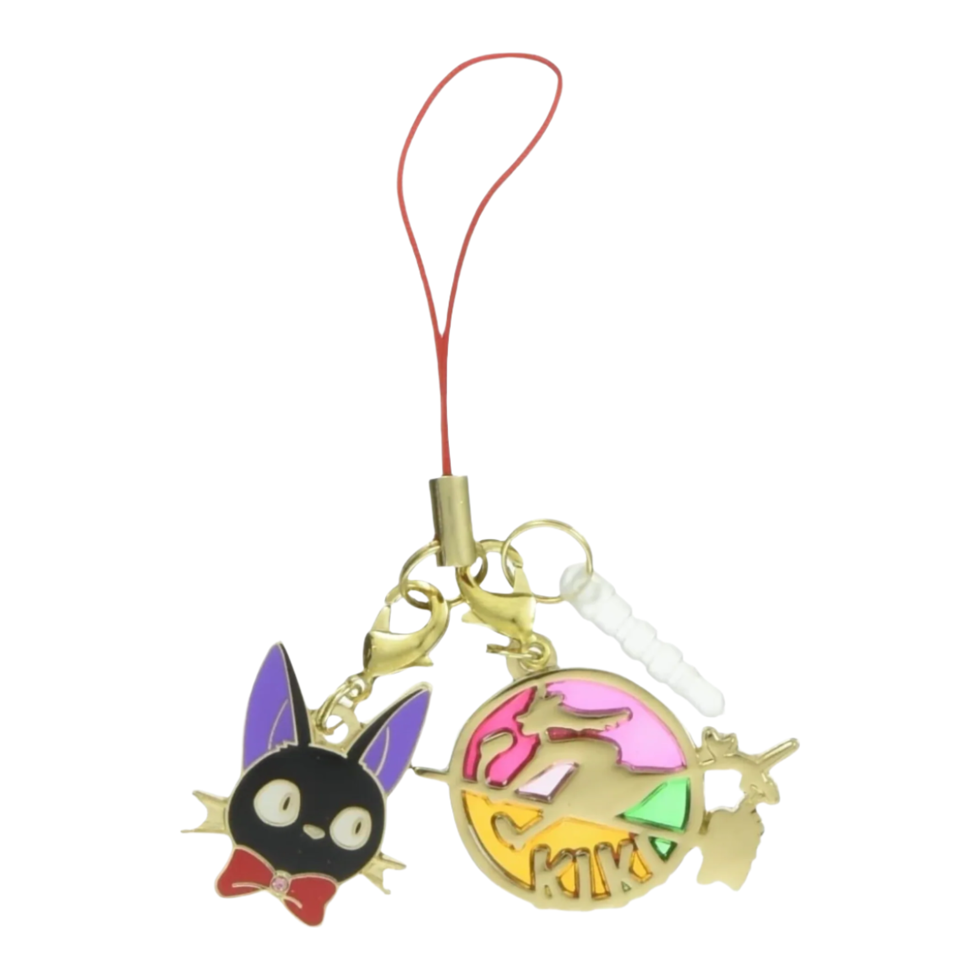 Studio Ghibli Kiki’s Delivery Service Jiji Stained Glass-Style Strap (Looking Sideways) with metal charm, available at Mini Akihabara.