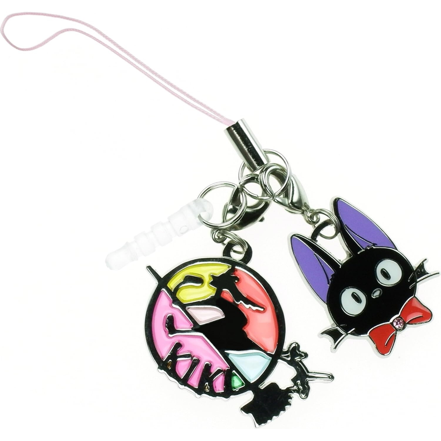 Studio Ghibli Kiki’s Delivery Service Jiji Stained Glass-Style Strap (Front View) with metal charm, available at Mini Akihabara.