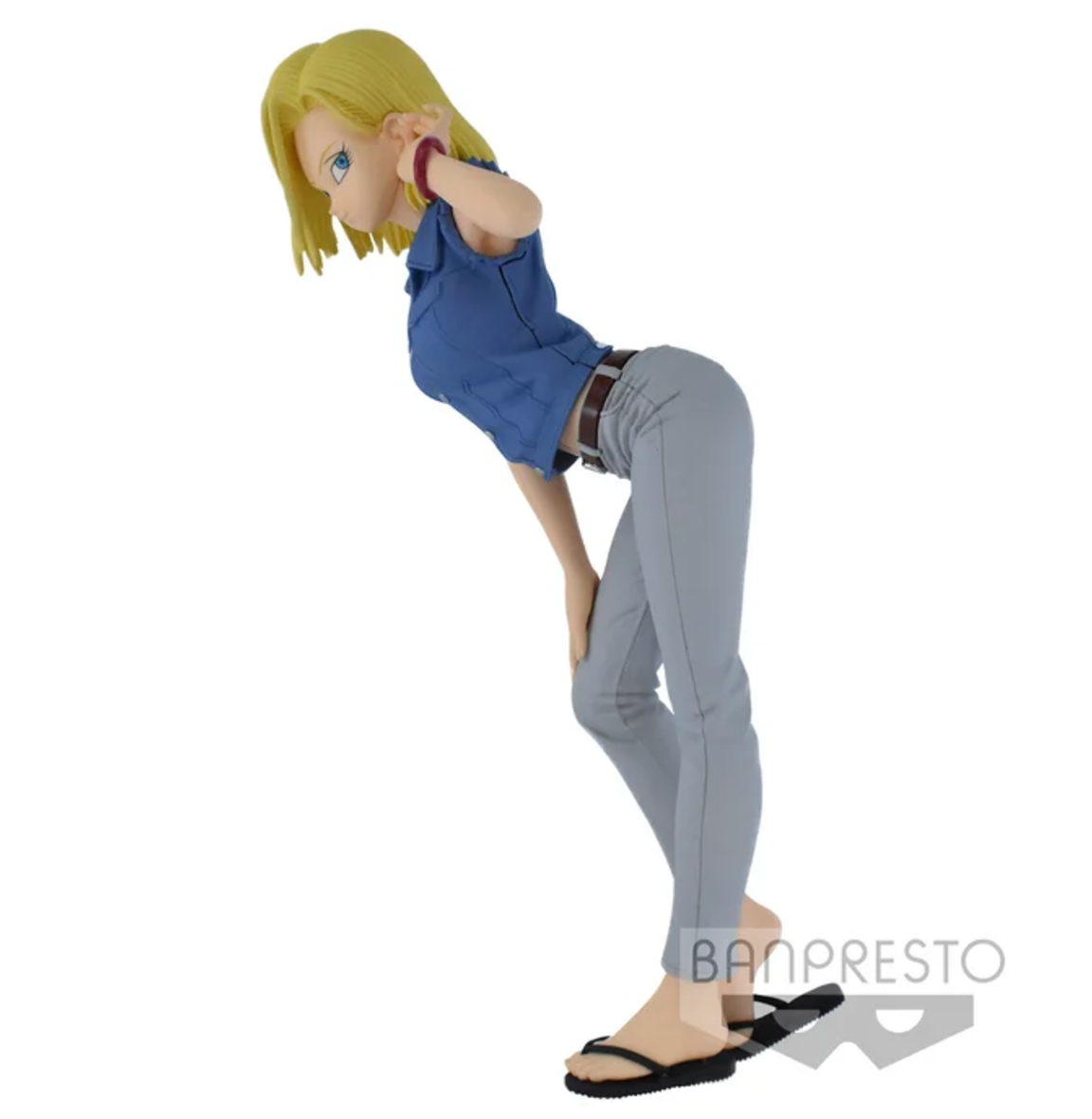 Dragon Ball Z Glitter & Glamours: Android No. 18 Vol. 2 figure featuring a bowing pose with hand raised to ear, available in two color versions.